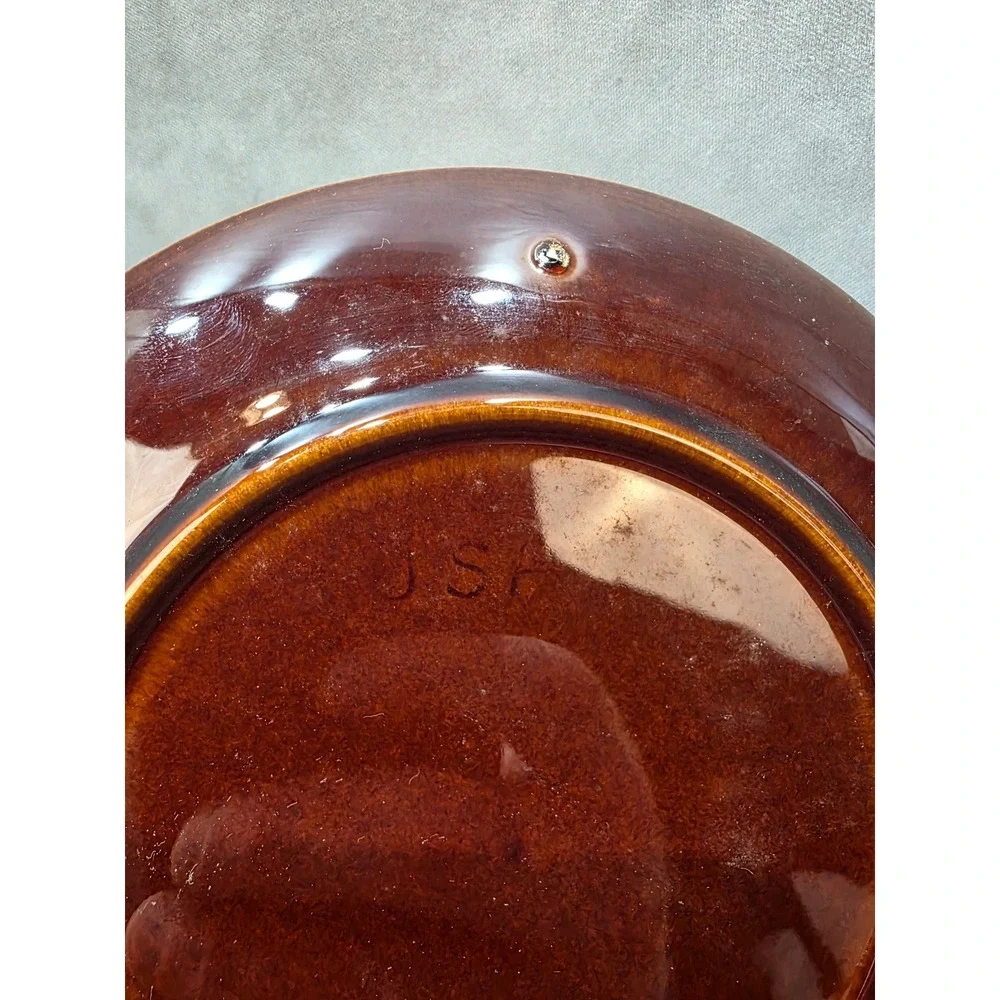 Vintage Brown Drip Glaze USA Pottery Dessert Salad Plates Set of 5 Mid Century
